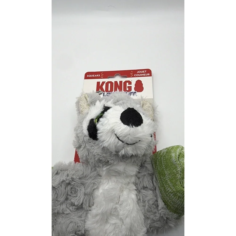 KONG Flopzie Low Stuff Raccoon Dog Toy Squeaky Weighted Medium LWF24